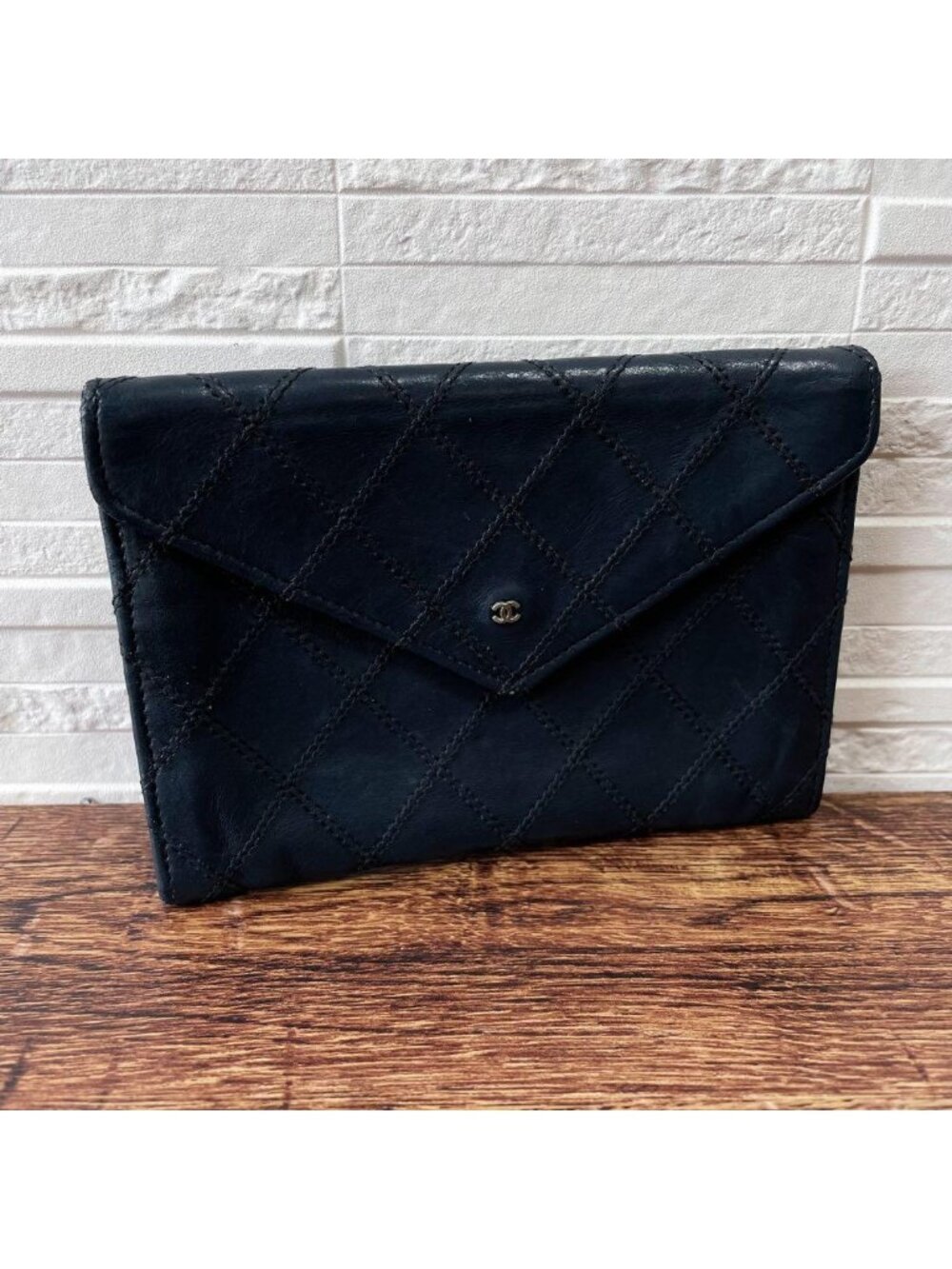 Chanel Lambskin Bicolor Quilted Card Case Mini CC Logo Black